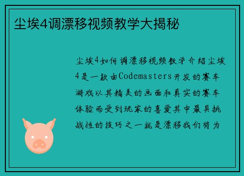 尘埃4调漂移视频教学大揭秘